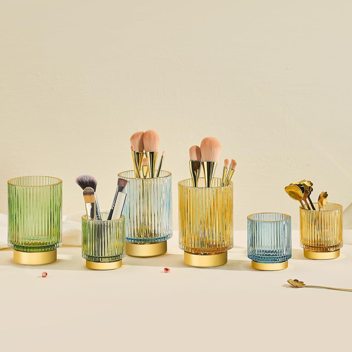Makeup Brush Holder Organizer,Toothbrush Holders,Desk Pen Pencil Holder,Multifunctional Vintage Glass Brush Cup（L/Green/A3-6-US）