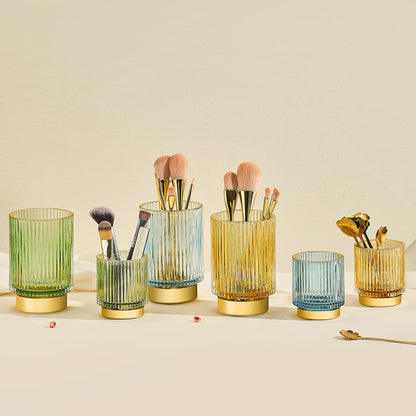 Makeup Brush Holder Organizer,Toothbrush Holders,Desk Pen Pencil Holder,Multifunctional Vintage Glass Brush Cup（L/Green/A3-6-US）