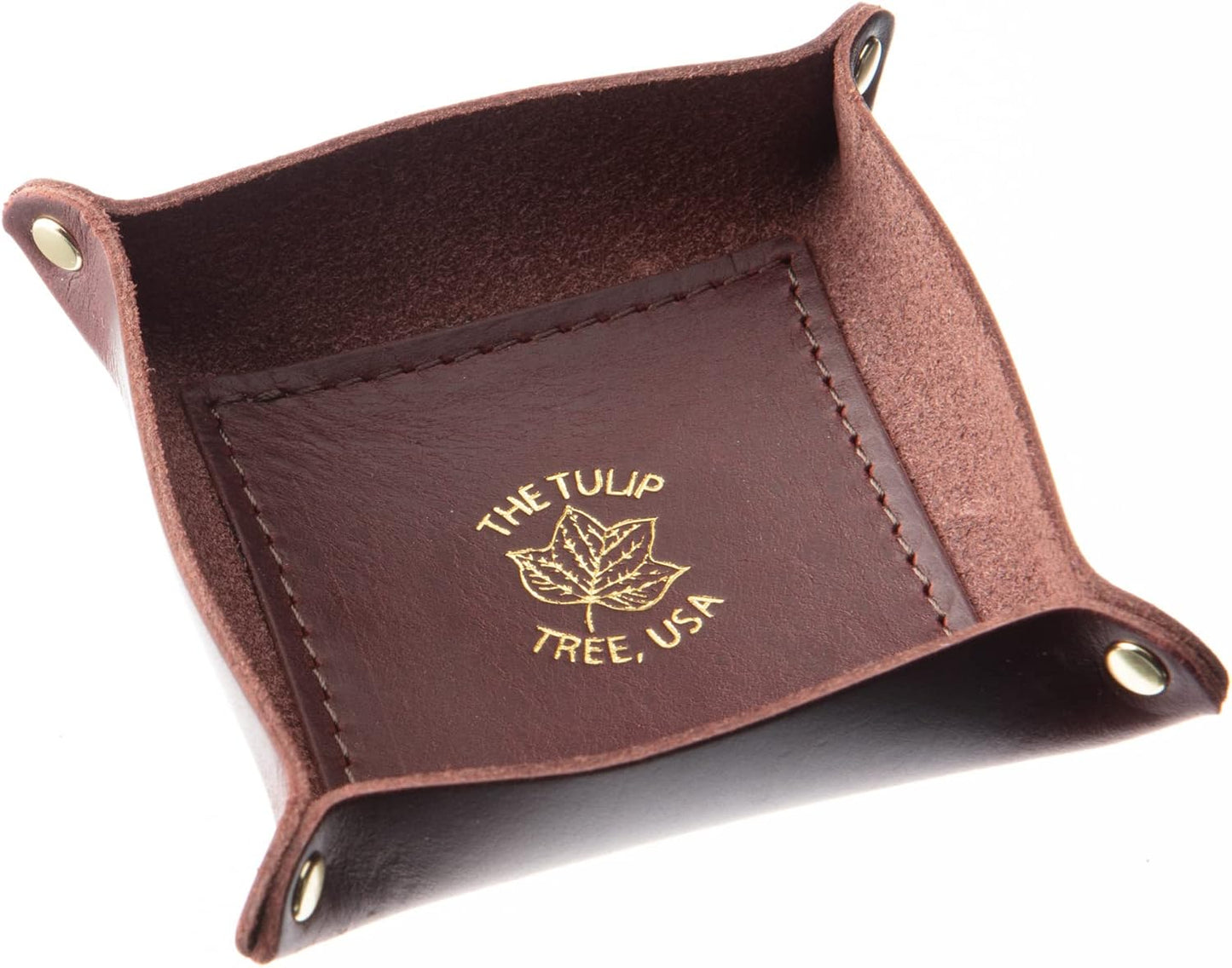 USA Handmade Premium Leather Valet Tray, Folds Flat! Dice Rolling Basket and Organizer with Brass Snaps - Reinforced Base - for Keys, Jewelry, Coin, EDC, Watch Storage Caddy - Black XLarge