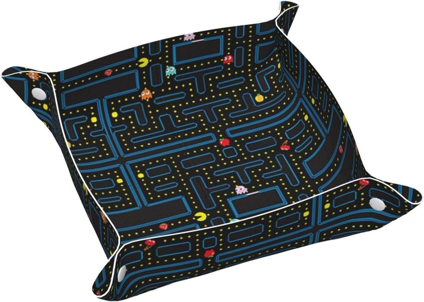 Retro Video Game Pattern Leather Vanity Tray Desktop Storage Organizer, Decorative Catchall Perfume Tray, Bathroom Valet Tray,Nightstand Caddy Holder for Keys Phone Wallet Coin Jewelry, S