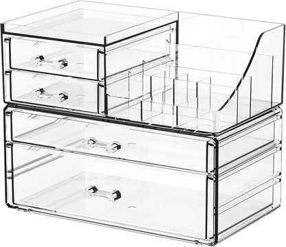 SUOXING Clear Acrylic Makeup Organizer for Vanity,Bathroom,Dresser,6 Drawer Cute Make up Organizers for Counter,Plastic Countertop Makeup Storage for Beauty,Jewelry,Brush,Cosmetic,Skin Care Organizer