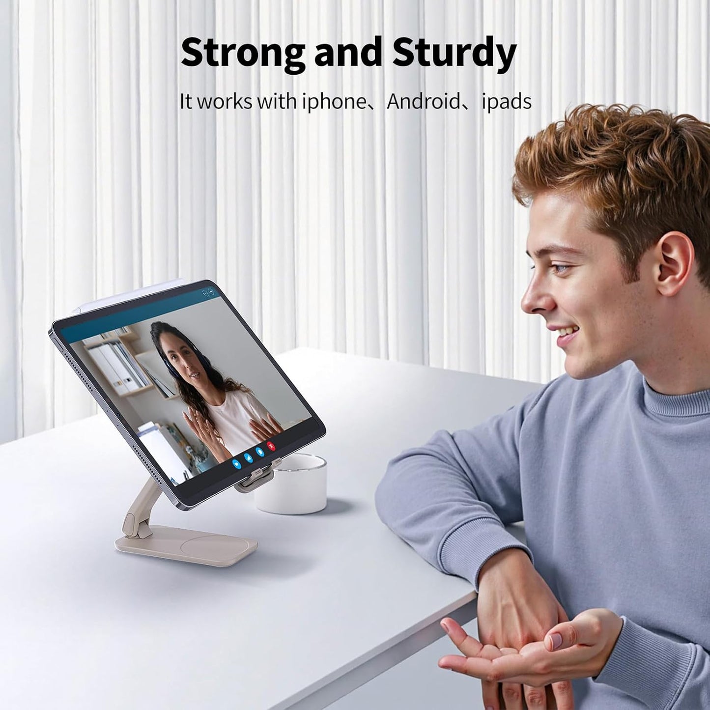 iWALK Magnetic Cell Phone Stand for Desk, Angle and Height Adjustable Mobile Phone Holder, Foldable Magnet Stand for iPhone 17 16 15 14 13 12 Pro Max and iPad, Cell Phone Holder for Samsung, White
