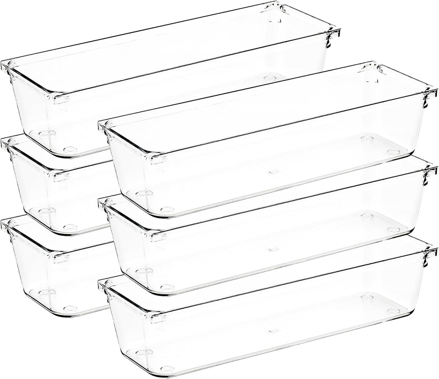 8 Pack Drawer Organizer - 3" X 3" Clear Acrylic Storage Bins with Non-Slip Pads, Versatile Desk Tray for Makeup, Jewelry, Kitchen, Bathroom, and Office Organization