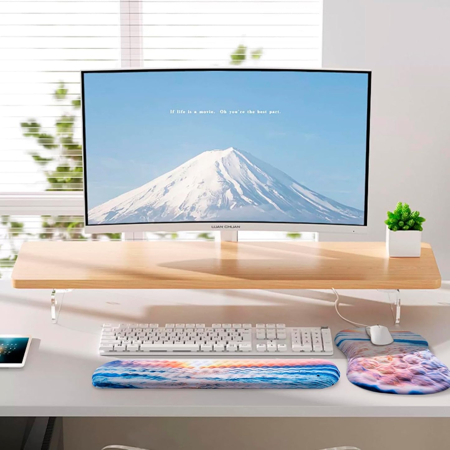 Mouse Pad Wrist Support, Laokiiy 2 in1 Keyboard Wrist Rest+ Ergonomic Mouse Pad, Non-Slip Wrist Rest for Computer Keyboard, Made Easy Typing & Relieve Wrist Pain（Banana Leaf Green）