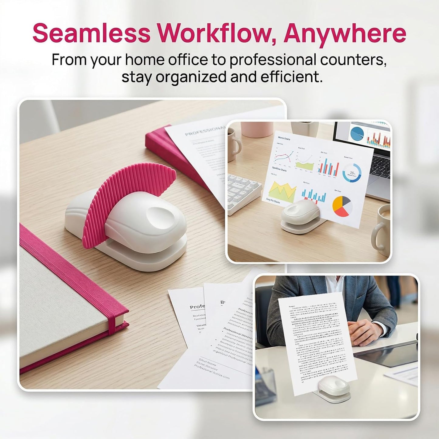 Plastic Document Holder for Typing, Portable Paper Stand with Non-Slip Base for A4 Paper, Compact Reading Clip Holder for Office Desk, Computer, Bank - White