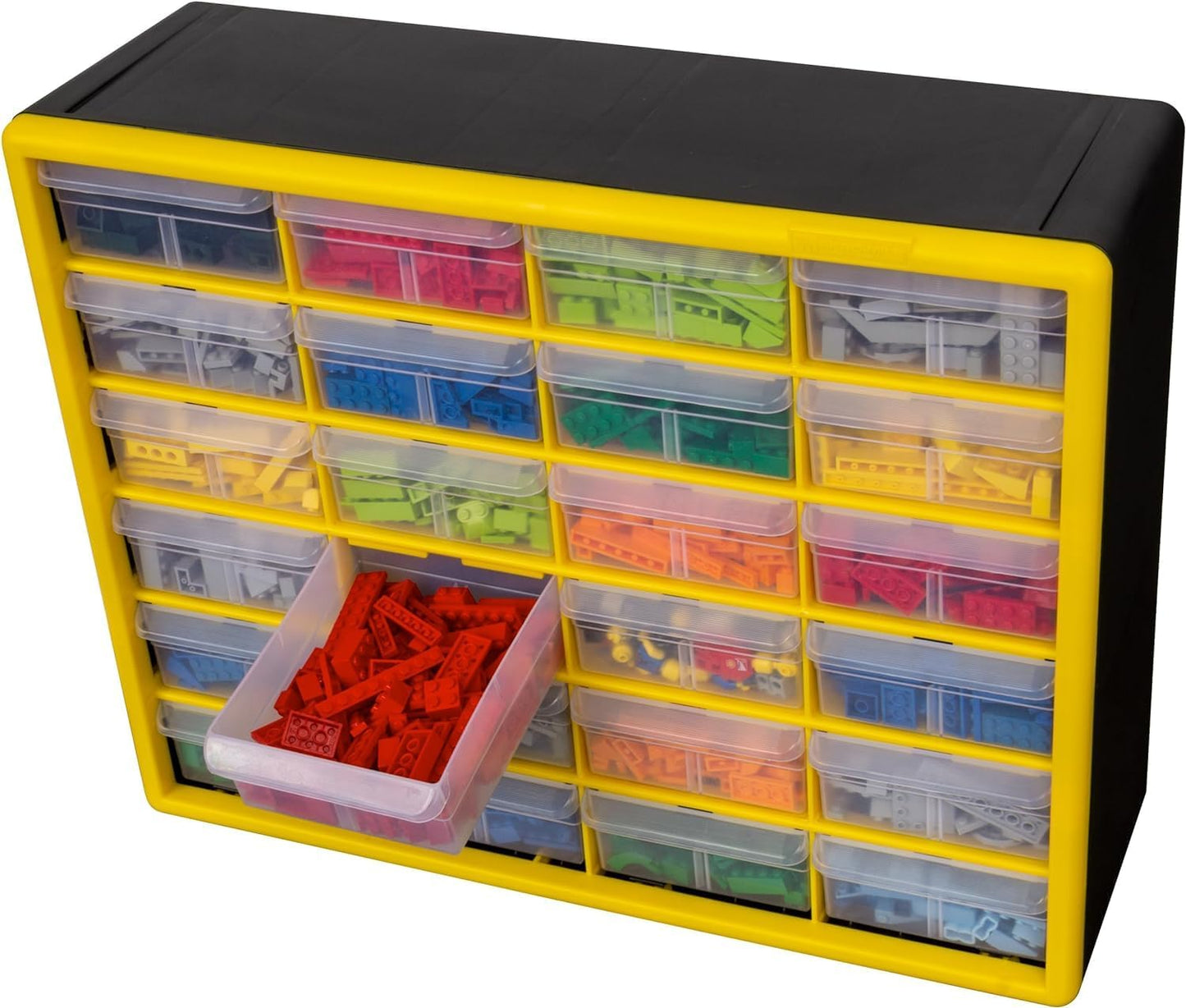 Akro-Mils 24-Drawer Plastic Drawer Storage Cabinet for Garage Organization, Bead Organizer, Building Bricks Storage, Teacher Toolbox, Makeup Organizer, 20" W x 6" D x 16" H, 10124 Black