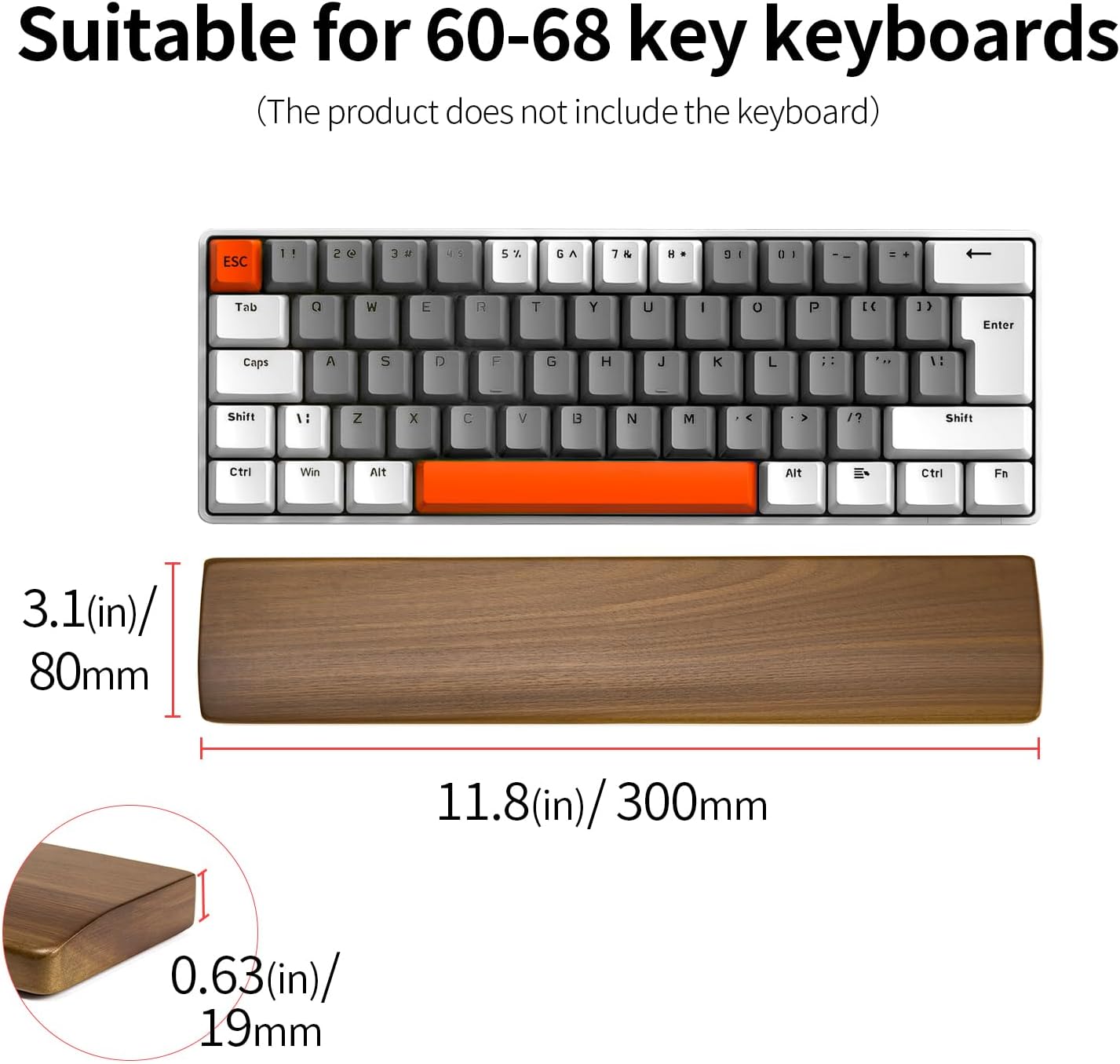 Walnut Wooden Wrist Rest for Mechanical Keyboard, Ergonomic Design for Wrist Pain Relief, Smooth No Odor and Easy to Clean, Support Wrist to Coding Typing and Playing (for 104 Key)