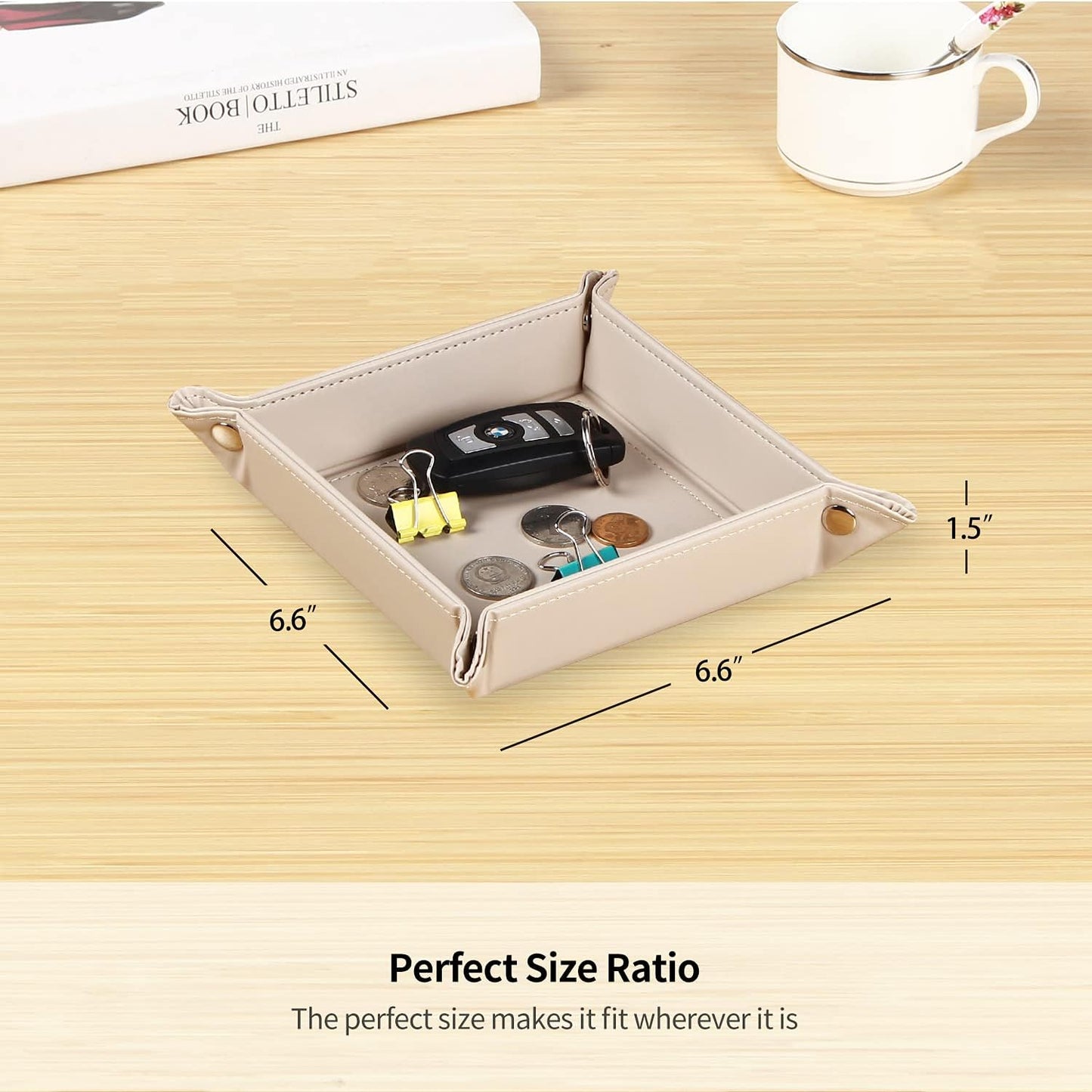 YAPISHI Key Dish Bowl for Men, Entryway Catchall Holder Bedside Table Valet Tray for Pocket Stuff, PU Leather Nightstand Organizer for Dice/Coins/Wallet/Watch/Rings/Sunglasses, Dresser/Coffee Table