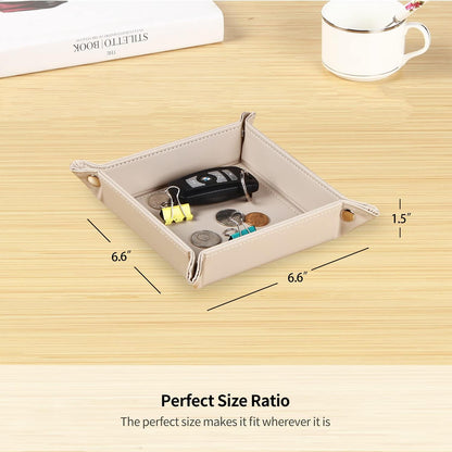YAPISHI Key Dish Bowl for Men, Entryway Catchall Holder Bedside Table Valet Tray for Pocket Stuff, PU Leather Nightstand Organizer for Dice/Coins/Wallet/Watch/Rings/Sunglasses, Dresser/Coffee Table