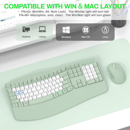 Wireless Keyboard and Mouse Combo,2.4G Full Size Wave Keys Ergonomic Keyboard with Wrist Rest for Natural Typing, 3 DPI Adjustable Ergonomic Silent Mouse for Computer/Laptop/Windows/Mac (Gray)