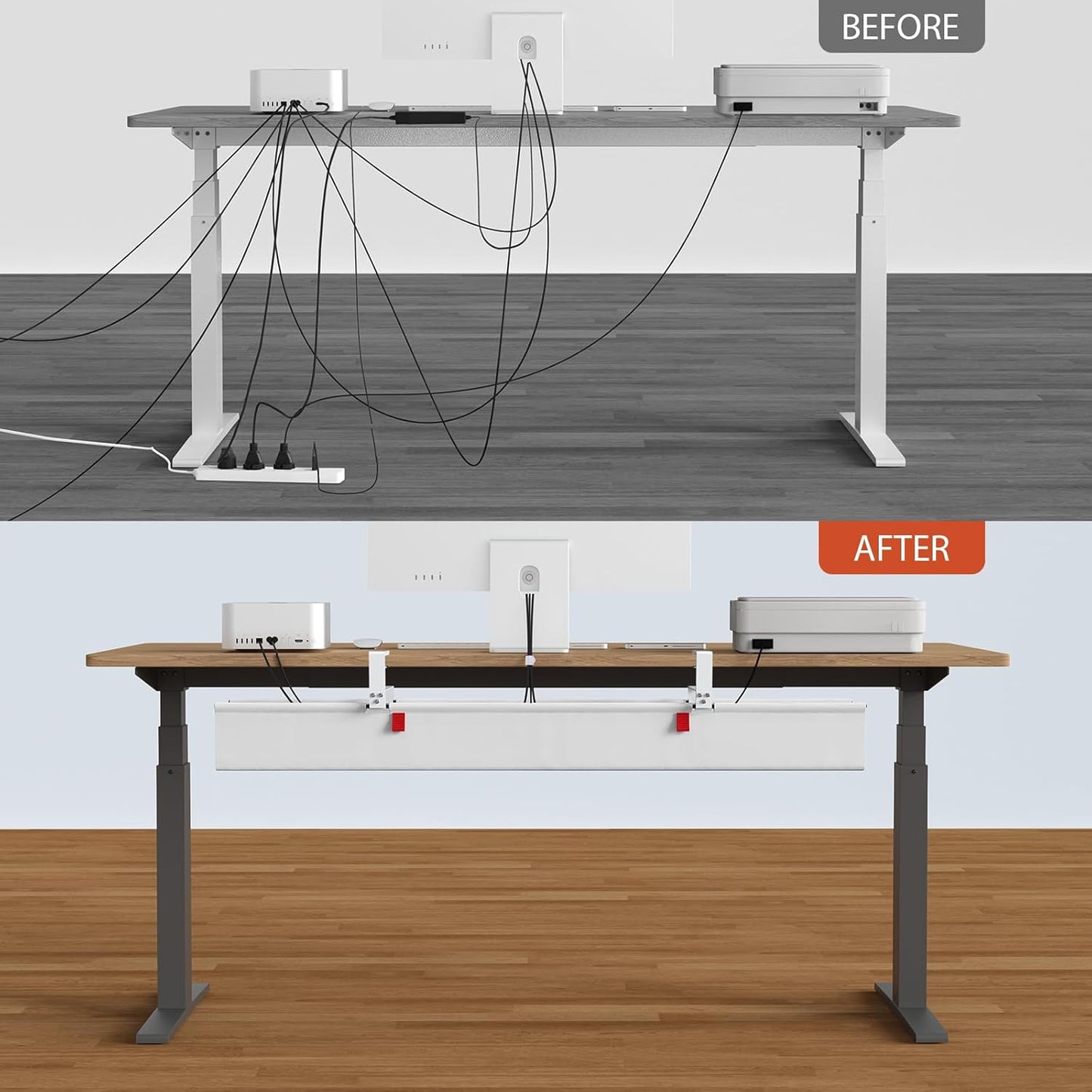 Univivi No Drill Under Desk Cable Management Tray, 36" Cord Organizer for Table, Clamp/Screw Mount Desk Cable Management, Premium Fabric Cable Management Tray for Office, Home