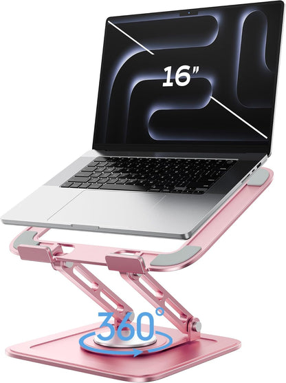 LOXP Adjustable Laptop Stand, Computer Stand with 360 Rotating Base, Ergonomic Laptop Riser Mount for Desk Foldable Protable Computer Desk Fits with MacBook Pro Air (10-16") - Black