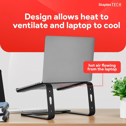 Staples TECH Aluminum Laptop Stand, Black, 11.2” x 10.2”, Ergonomic Cooling Riser for Notebook/MacBook/PC