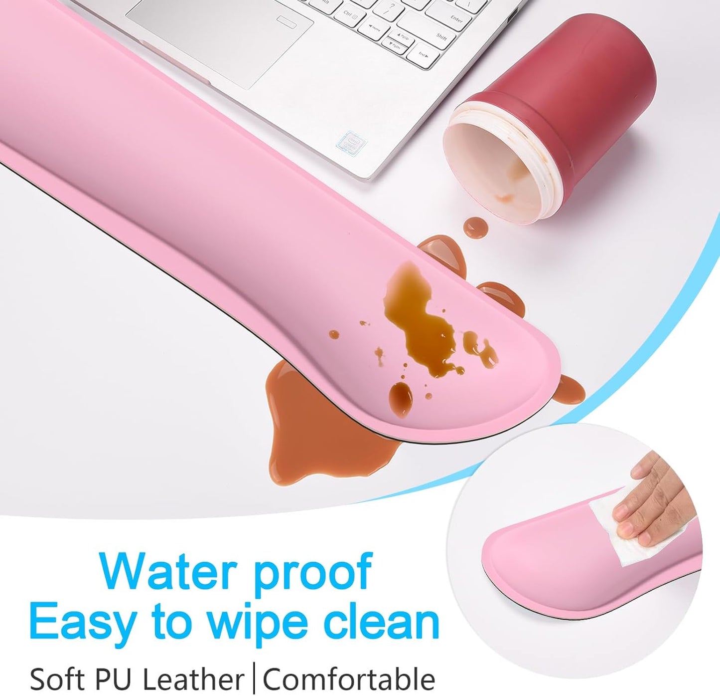 Dapesuom Keyboard Wrist Rest Set, Cute PU Leather Wrist Cushion for Computer Keyboard and Mousepad, Memory Foam Mouse Pad Rests Support with Non-Slip Base for Typing Pain Relief Laptop, Colonial White