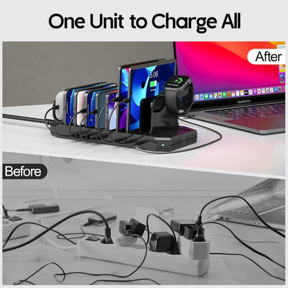 Unitek 10-Port Desktop Charging Dock Ultimate Charging Station for Multiple Devices, iPhones & Apple Products High-Speed USB Hub with LED Display for Office, Kitchen Counter, Desk Organizer