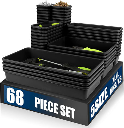 【LARGE SIZE】【68PCS】Tool Box Organizer Tray Divider, 【5 Size】Toolbox Desk Drawer Organizer, Organization and Storage Toolbox for Garage Accessories (68PCS 5Sizes)