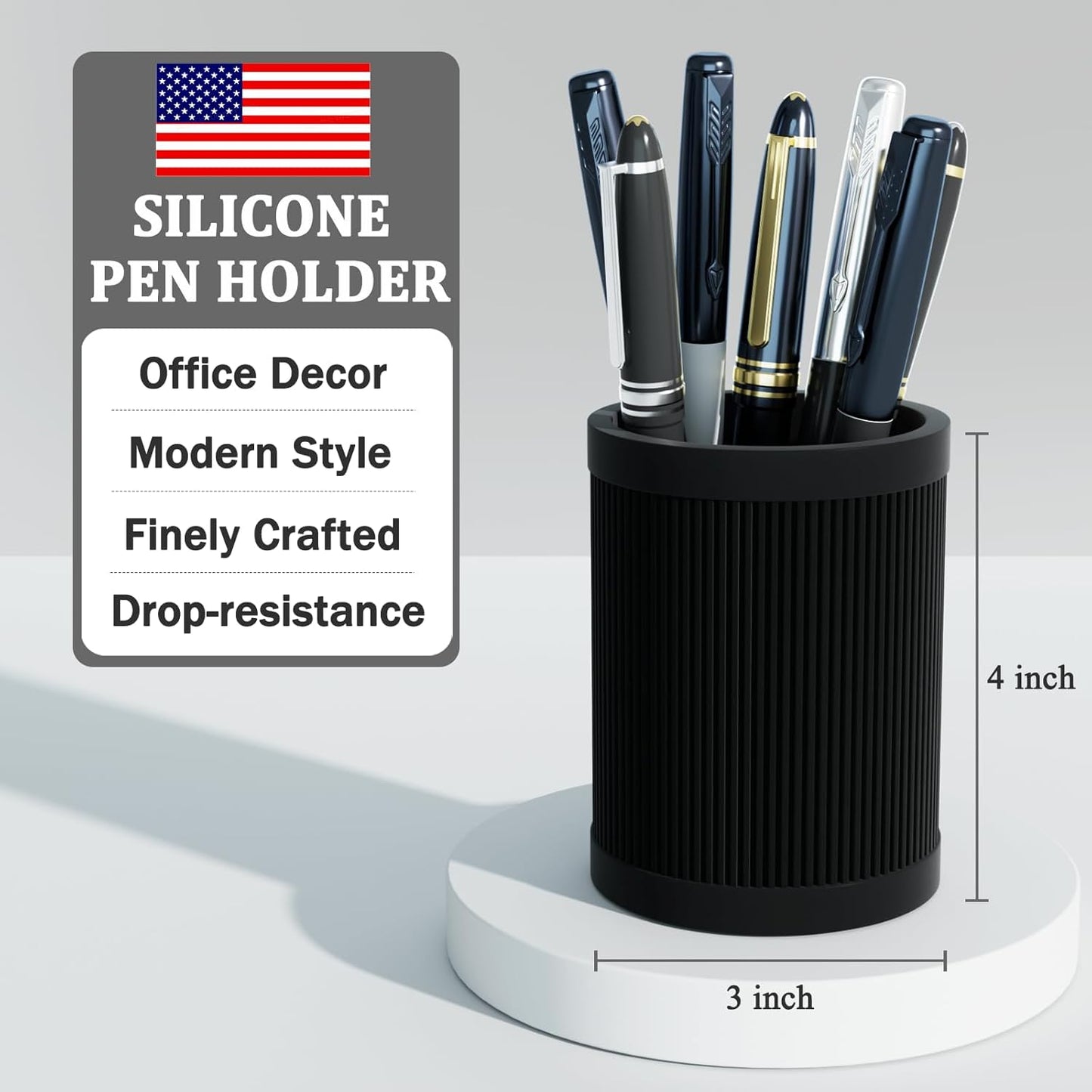 HighHerz Aesthetic Pen Holder For Desk, Modern Silicone Pencil Holder, Stylish Office Desk Decor, Made of 5 mm Thickened Premium Silicone, Office Desk Organizer And Accessories (White)