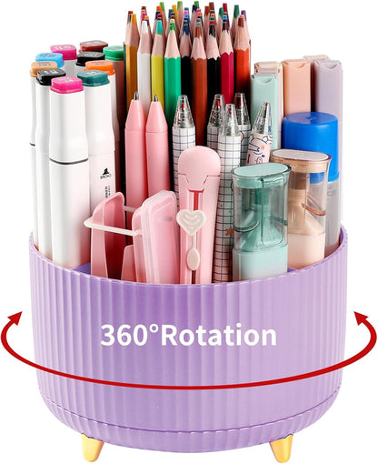 Desk Pencil Pen Holder, 5 Slots 360°Degree Rotating Pen Organizers for Desk, Desktop Storage Stationery Supplies Organizer, Cute Pencil Cup Pot for Office, School, Home, Art Supply, Dark Green