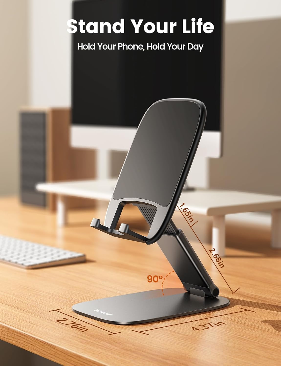 Lamicall Foldable Cell Phone Stand for Desk - [Ultra Thin] Portable Travel Holder, Height Adjustable, Weighted Metal Base, Thick Case Friendly for iPhone 17 16 15 Pro Max, Galaxy S26, Gift Mothers Day