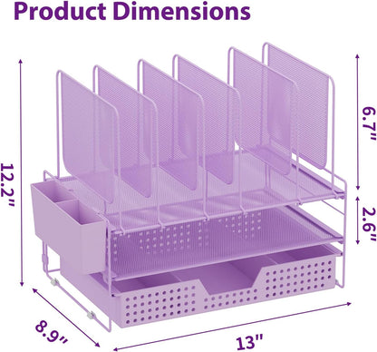 LEKETREE Desk Organizer, Office Organization with Vertical File Holder, File Organizer with Drawer and Pen Holder, Desk Accessories and Workspace Organizers for Home Office (Black)