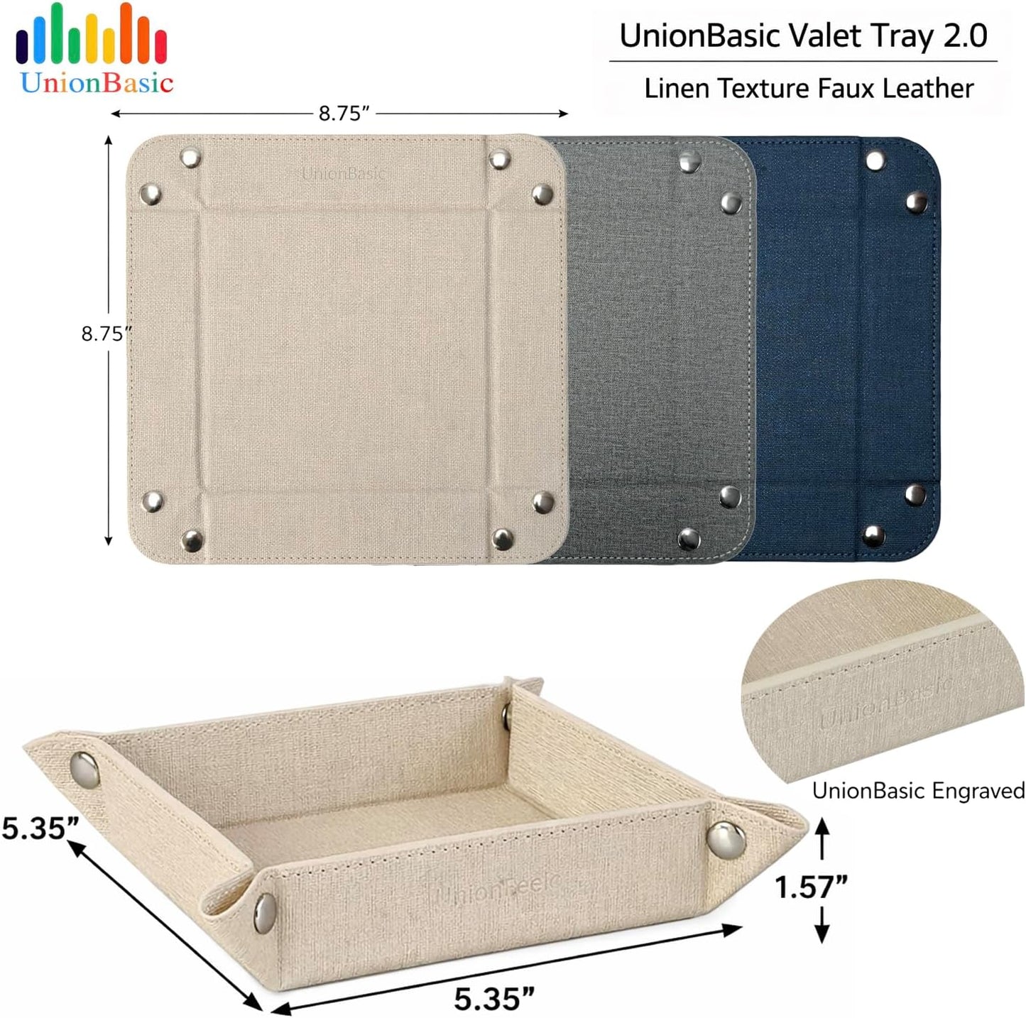 UnionBasic Medium Valet Tray, Jewelry Tray for Rings Watches Earrings, Entryway Catchall Caddy for Coins Keys Change, Nightstand Bedside Valet Holder, Trays for Electronic Gadgets, Candy Pink Plus - Colors B