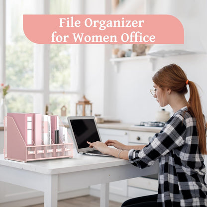 SUPEASY Desk Organizers Metal Desk Magazine File Holder with 5 Vertical Compartments Rack File Organizer for Office Desktop, Classroom, Home Workspace, Black
