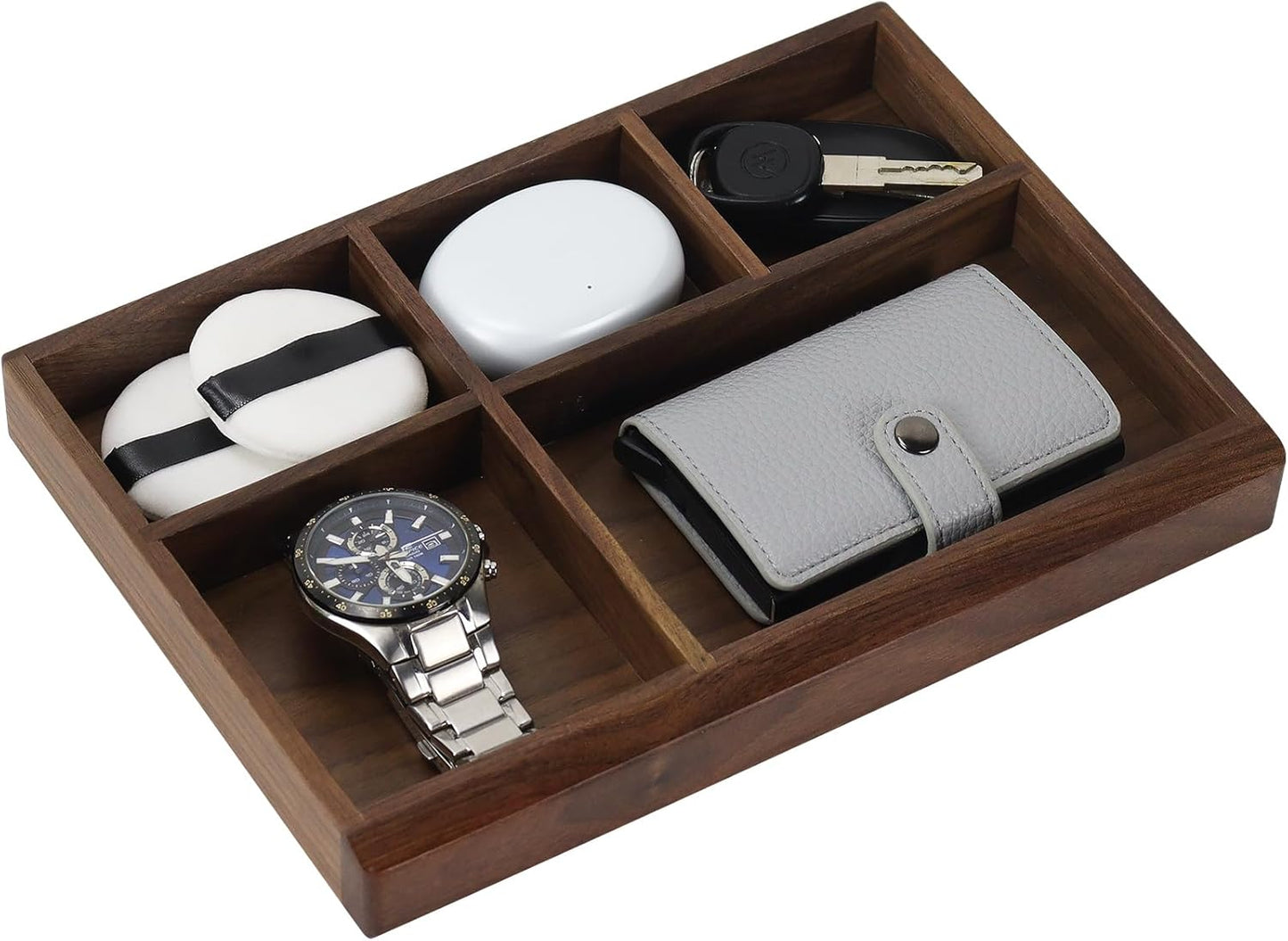 MultiBey Acacia Wood Valet Tray Nightstand Organizer, Wooden Valet Trays for Men Women, Wood Desk Organizer Drawer, EDC Essentials Catchall Tray for Phones, Watch, Pens, Keys