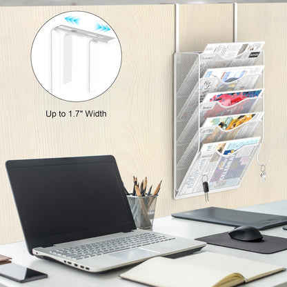 BOHDK Wall File Organizer, 6 Tier Hanging File Folder Mail Organizer, Vertical Mesh Metal Wall Mount Hanging File Holder, Paper Document Magazine Rack for Home Office Black