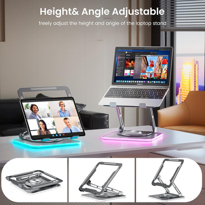 JOYEKY Laptop Stand for Desk, Adjustable Computer Stand with 360° Rotating Base, Ergonomic Laptop Riser for Collaborative Work, Foldable & Portable Laptop Stand, fits for All 10-16" Laptops (Grey)