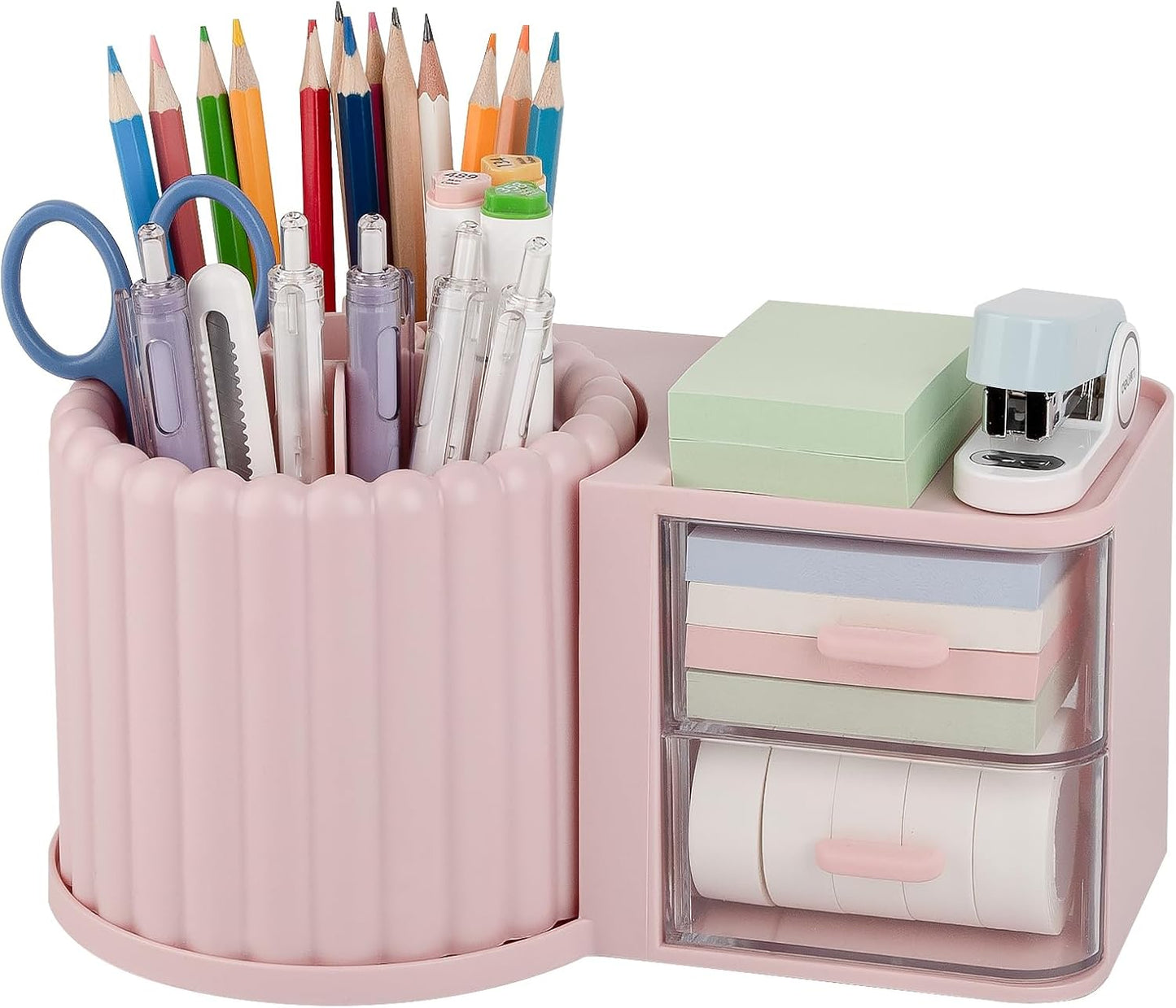 Anyoifax 360° Rotating Pen Holder 7 Slots Desk Organizer Removable Pencil Cup Plastic Art Supplies and Accessories Desktop Storage Box Caddy for Office, School, Home (White)