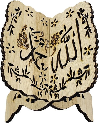 Folding Wooden Book Stand,Exquisite Engraving Muslim Book Holder,Islam Eid Quran Bible Carved Book Stand for Home Office,Religious Gift(1#)