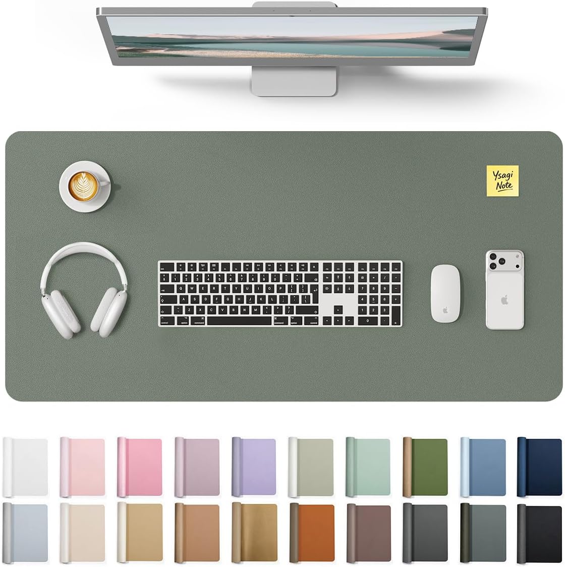 YSAGi Leather Desk Protector, Office Mat, Large Mouse Mat, Non-Slip PU Leather Blotter, Laptop Pad, Waterproof Writing Pad for Office and Home (Light Pink, 23.6" x 13.8") - Colors A
