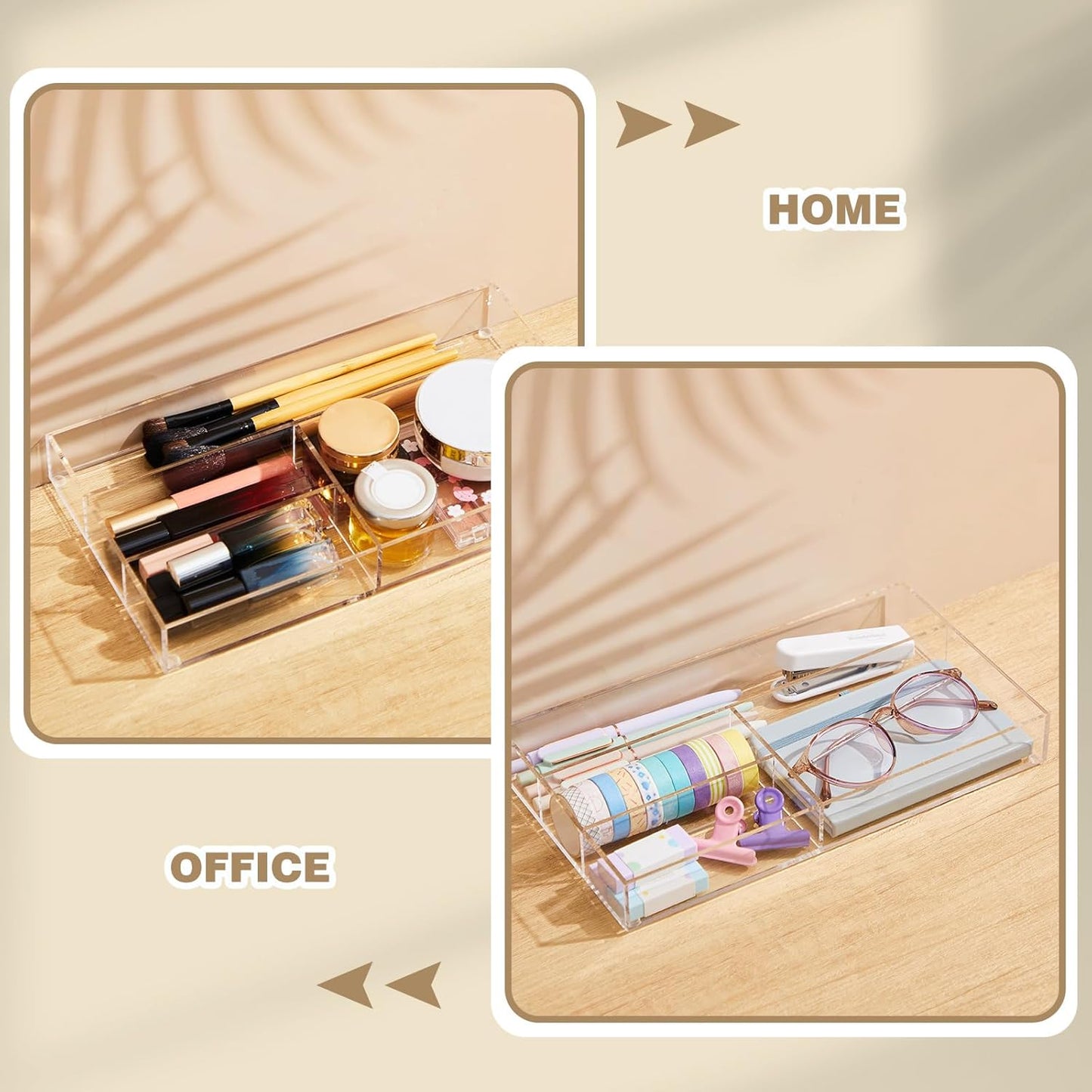 Briwooody Clear Acrylic Desk Drawer Organizer 11 x 6.1 x 1.38 Inch Storage Tray Organizer for Pens, Stationery, Desktop, Office, Bathroom, Kitchen, Makeup Supplies (6 Compartments)