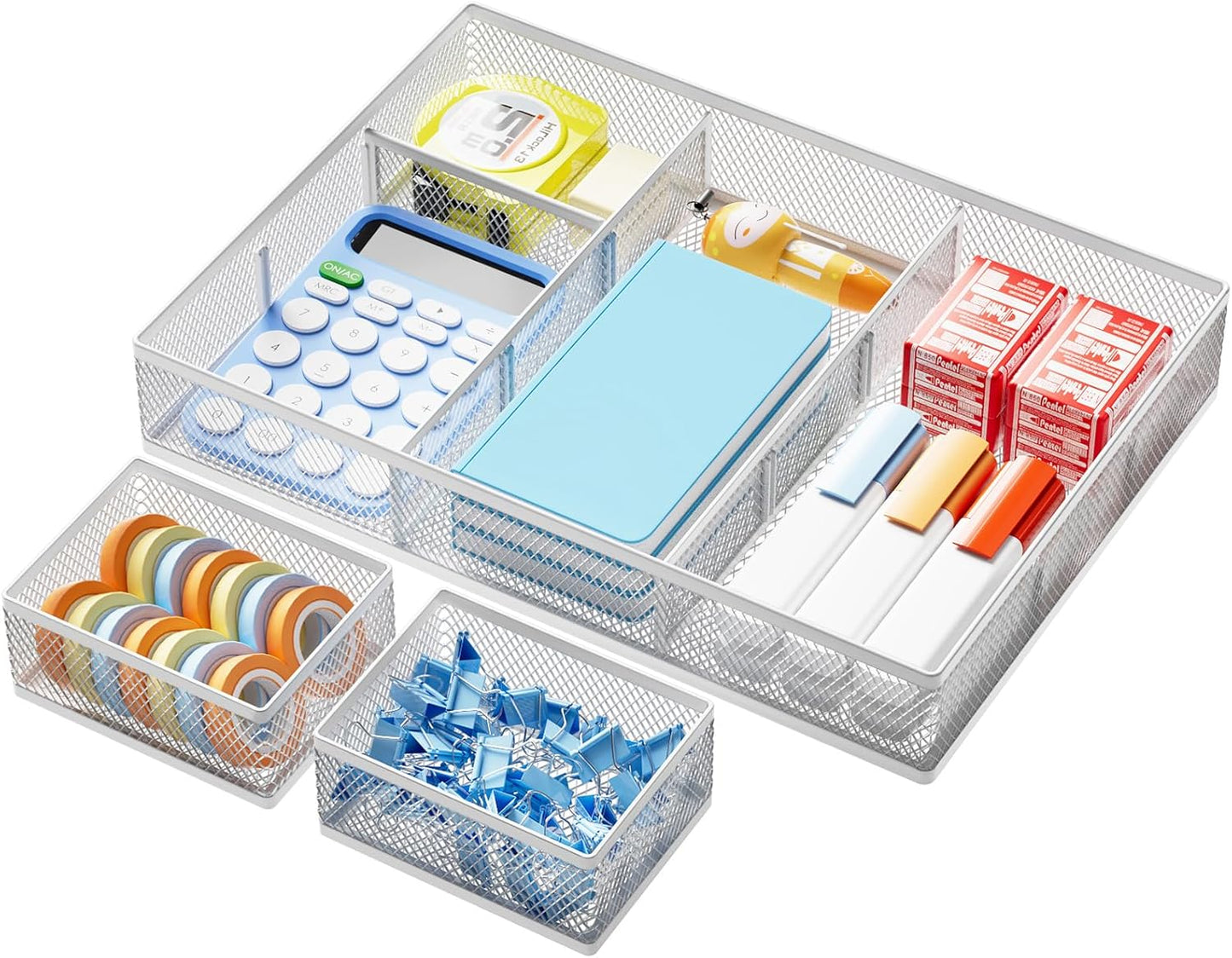 Marbrasse 3 Packs Desk Drawer Organizers, Metal Mesh Dividers Desk Drawer Organizer Tray with 9 Adjustable Compartments, Pen Organizer for Drawer Tray Box Accessories for Desktop,Kitchen, Makeup