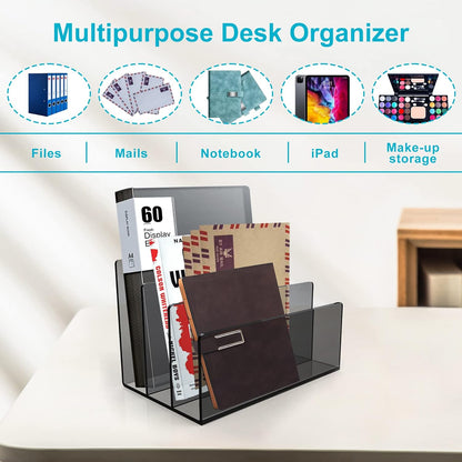 Boloyo Acrylic File Holder,1PC 2 Sections Clear File Organizer Mail Letter Sorter Desktop Folder Holder for Home Office School Envelope Bill Filling Paper Document