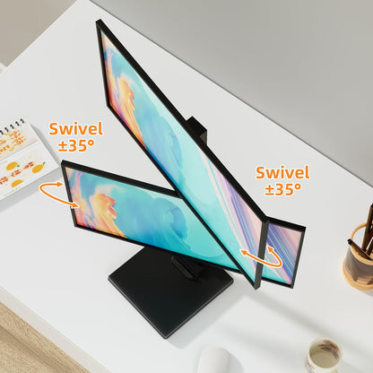 Suptek Single LCD Computer Monitor Free-Standing Desk Stand Mount Riser for 13 Inch to 43 Inch Screen with Swivel, Height Adjustable, Rotation, 50, 75, 100mm VESA Base Stand, Black