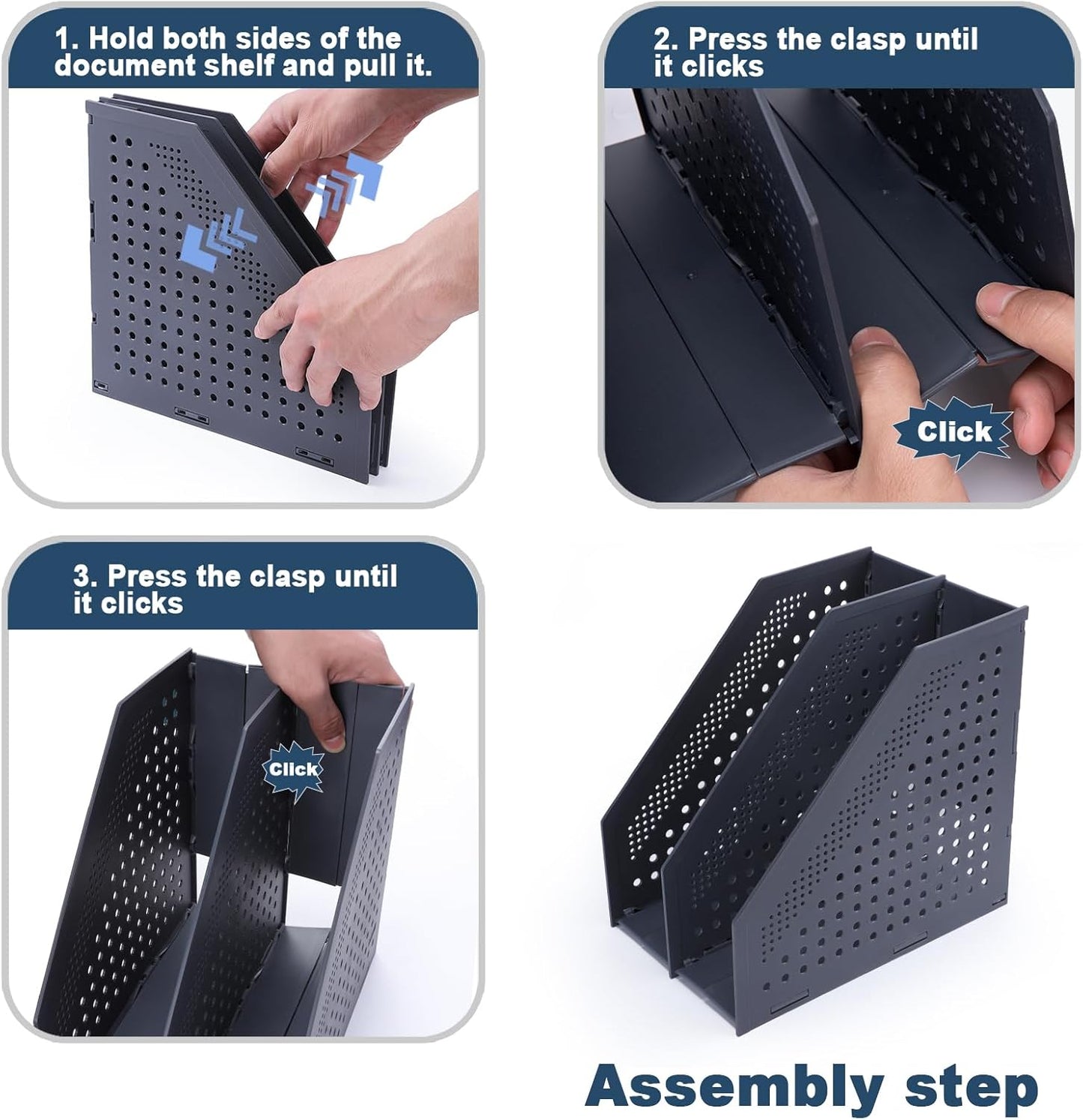 FRETONBA Collapsible Magazine File Holder with 2 Vertical Compartments Foldable Binder Holder for Desk Binder Storage Organizer Plastic Magazine Holders for Shelf, Dark Gray