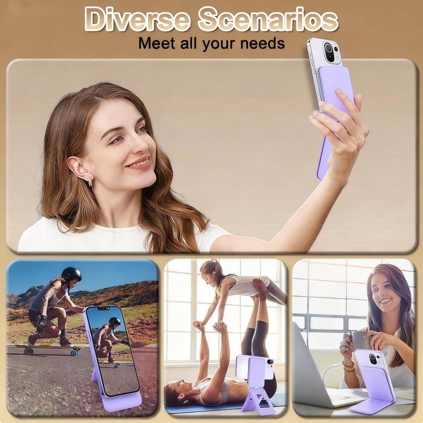 Magnetic Phone Stand, Compatible with All Smartphones 17/16/15/14/13/12 Series, Slim PU Leather Desk Stand with Angle Adjustment, Portable & Includes 1 Strong Magnetic Ring for Any Phone(Pink)
