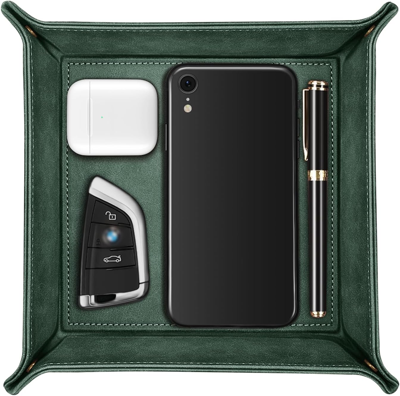 SITHON Valet Tray Desktop Storage Organizer – Premium PU Leather Catchall Bedside Vanity Tray Nightstand Caddy Holder for Keys, Phone, Wallet, Coin, Valentine's Day Gift, Brown