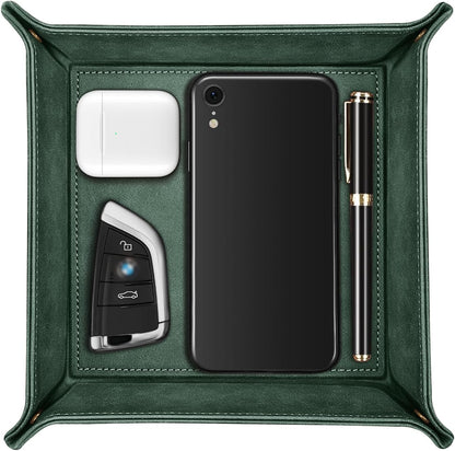 SITHON Valet Tray Desktop Storage Organizer – Premium PU Leather Catchall Bedside Vanity Tray Nightstand Caddy Holder for Keys, Phone, Wallet, Coin, Valentine's Day Gift, Brown