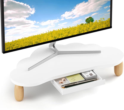 AFOOYO Monitor Stand Riser,Cloud Shape Wood Computer Monitor Stand, 16.5IN Monitor Stand Riser, Multi-Purpose Desktop Organizer Riser for Computer,Laptop,Printer,TV,Pink