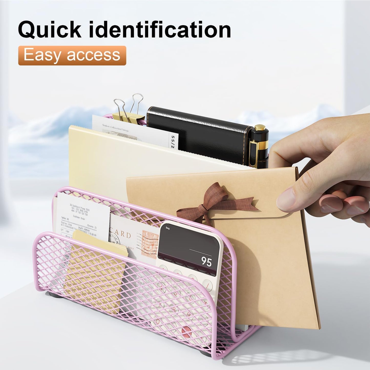 gianotter Mail Organizer Countertop, Metal File Holder with 3-Slot, Rose Gold Desk Accessories & Workspace Organizers (Rose Gold)