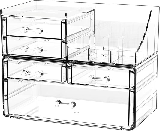 Cq acrylic Clear Make up Organizers for Vanity,Skincare Organizer With 13 Drawers for Dresser,Plastic Cute Desk Accessories Organization and Bathroom Organizers Storage Case Box for Beauty,Skin Care