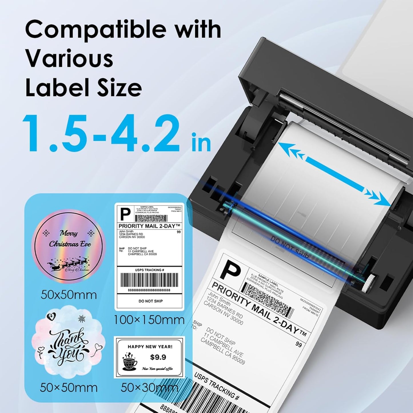 KNAON Bluetooth Thermal Shipping Label Printer, 4x6 Portable Thermal Address Label Printer for Small Business, Compatible with iPhone,Android,Windows,Mac–Works with Etsy Shopify USPS&More, White