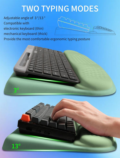 Ergonomic Wave Wrist Rest with Keyboard Stand, Cushioned Palm Rest, Comfortable Integrated Memory Foam for Natural Typing and Relieve Wrist Pain, Dark Night Black