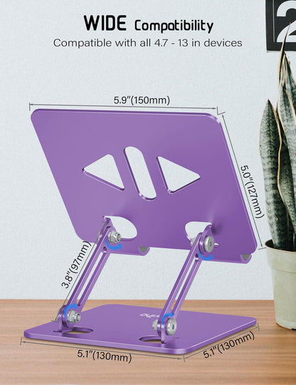 Aoviho Tablet Stand Holder for Desk, Adjustable Desktop Tablet Holder, Foldable Aluminum Tablet Mount for iPad pro 12.9, iPad Air Mini, Samsung Galaxy Tabs Z Fold Kindle Fire 4-12 inch Purple