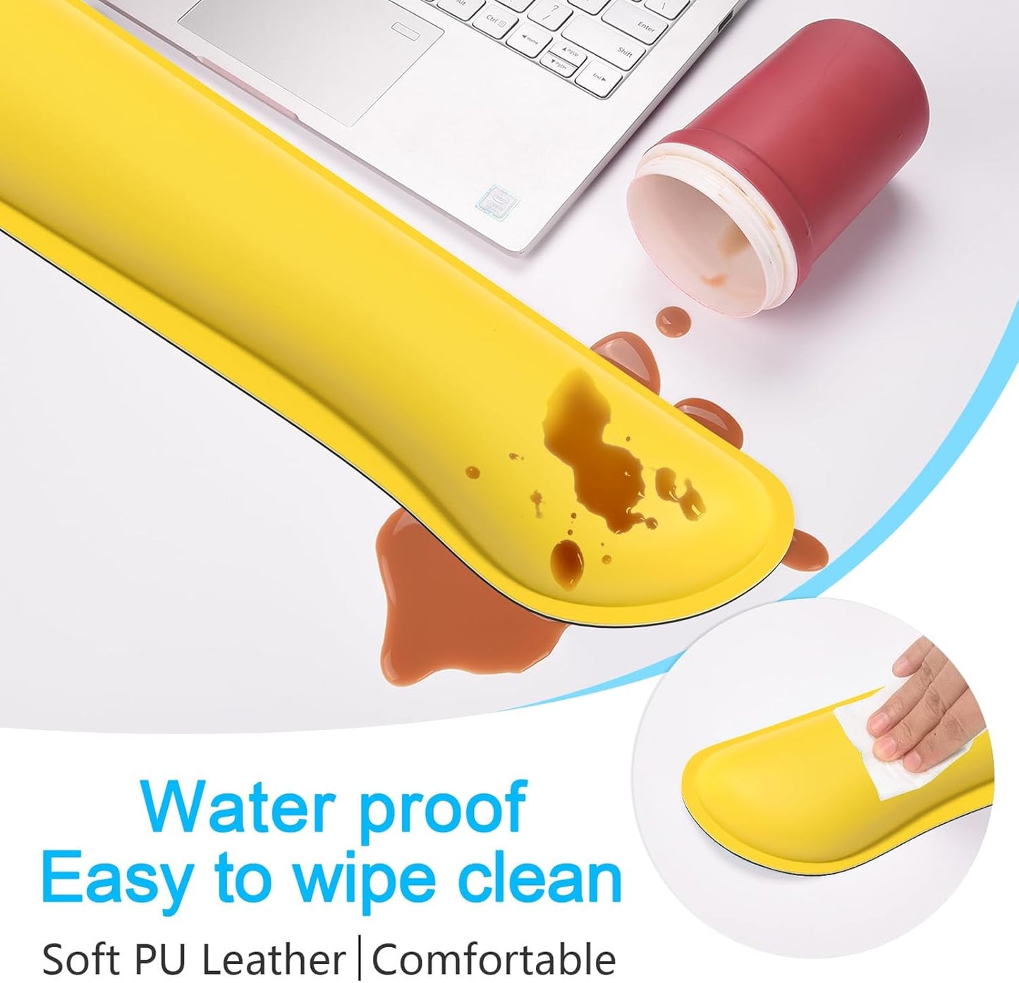 Dapesuom Keyboard Wrist Rest Set, Cute PU Leather Wrist Cushion for Computer Keyboard and Mousepad, Memory Foam Mouse Pad Rests Support with Non-Slip Base for Typing Pain Relief Laptop, Colonial White