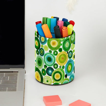Leather Pen Holder for Desk, Love Cherry Pencil Organizer Pencil Cup Desk Decor Makeup Brush Holder Multifunctional Office Supplies for Home,Office, School