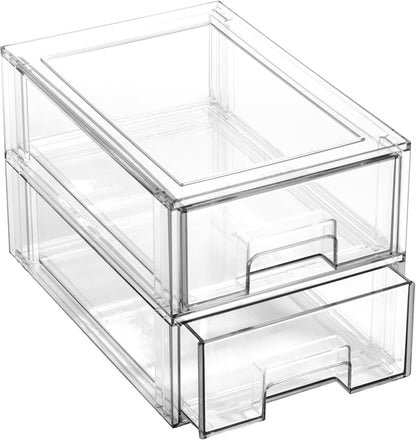 BINO | Stackable Storage Drawers, Shallow X-Large - Clear | THE CRATE COLLECTION | Storage Bins With Drawers Bathroom Organizers and Storage Organization and Storage Under Sink Organizer Vanity Home