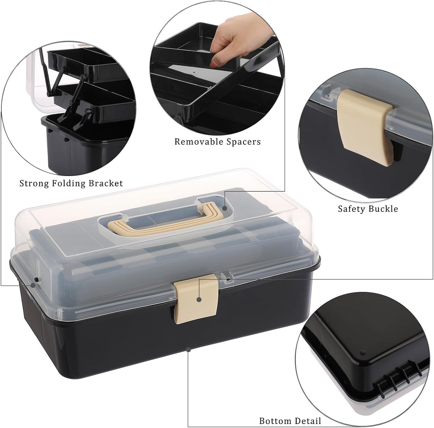 BTSKY 3-Layer Plastic Dividing Storage Box Craft Organizer and Storage with Adjustable Spacers Portable Handled Art Supply Organizer Multipurpose Home Utility Box for Medicine Sewing(Haze Green)